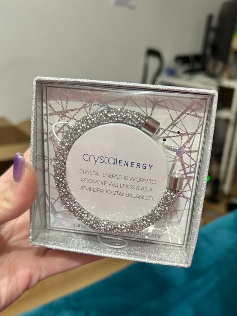 Crystal Energy Silver Mesh Crystal Cuff Bracelet NIB